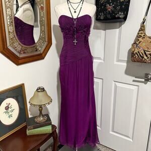 VTG 90s Liancarlo Couture Saks Fifth Avenue Purple Silk Beaded Strapless Dress 2